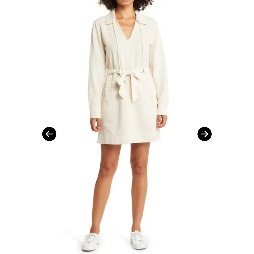 Tommy Bahama‎ Cream Lounge Belted Shirt Dress, Size Large, 100% Cotton